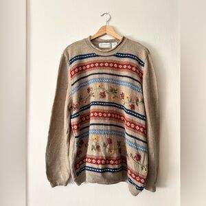 Vintage Alfred Dunner Cottage Core Knit Crewneck Sweater, Stitched Foliage